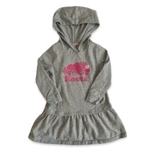 Roots 4T Kids Gray Grey Cotton Hoodie Sweatshirt hooded dress with Pink Logo